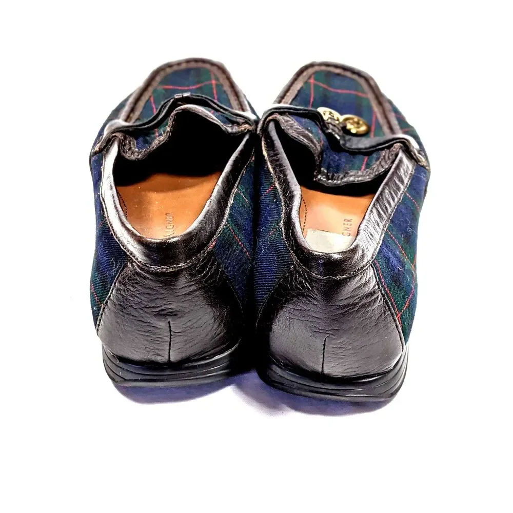 Etienne Aigner Shoes Driving Loafers Tartan Plaid Leather Charm Y2K Preppy 6.5